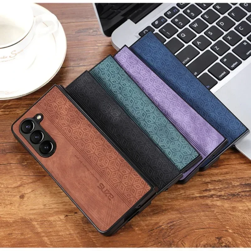 Elegante custodia pieghevole in pelle per Samsung Galaxy Z Fold 7 6 5 4 3 5G Custodia imbottita opaca anti-impronte sul retro