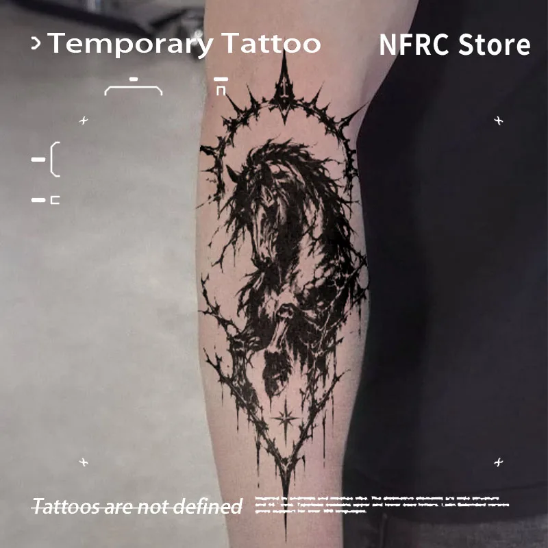 Dark Throne Thorn Frame War Horse Herbal Juice Tattoo Sticker Fake Temporary Tattoos Novelty in Toys for the Best Adolescents