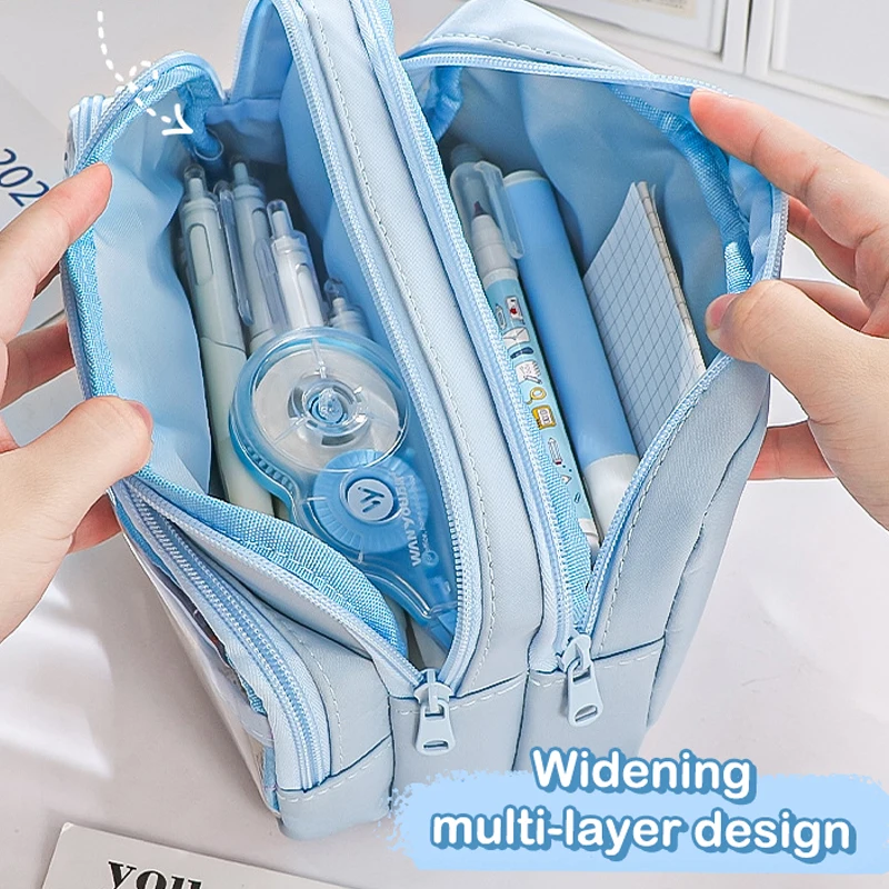 1PC Einfarbiges Federmäppchen Koreanische Schlichtheit Transparente Stifttasche Große Kapazität Schreibwaren-Organizer Tasche Schulbedarf