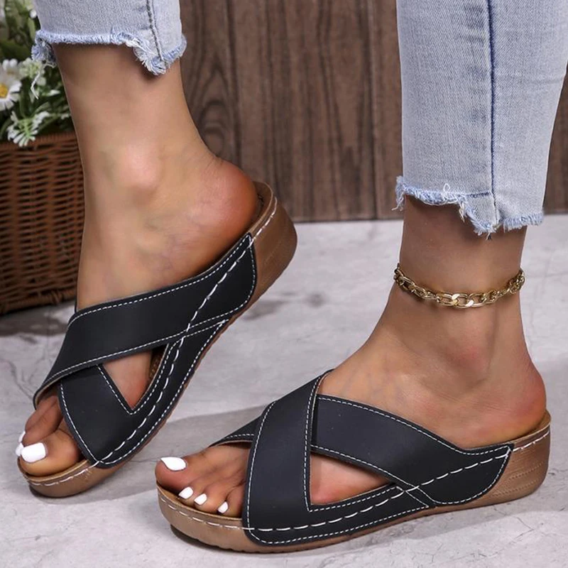 Sandalias de cuña para mujer, zapatos informales sin cordones, zapatillas suaves de verano