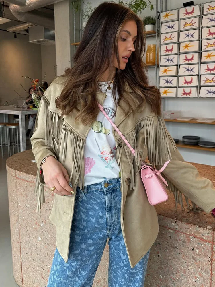

Trendix Boho Tassel Jacket For Women 2025 Fall Casual Vintage Suede Jackets Coats Streetwear Long Sleeve Winter Outerwear New