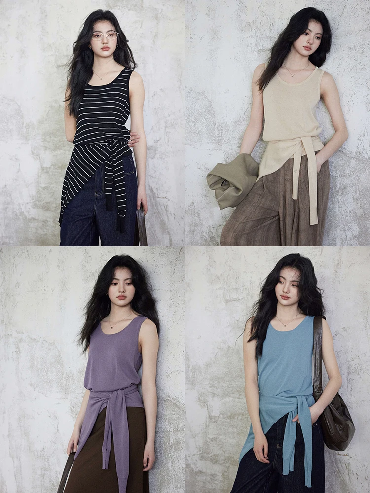 

Винтажный вязаный комплект из двух предметов: жилет и накидка на плечи для женщин, повседневный, с круглым вырезом, в полоску