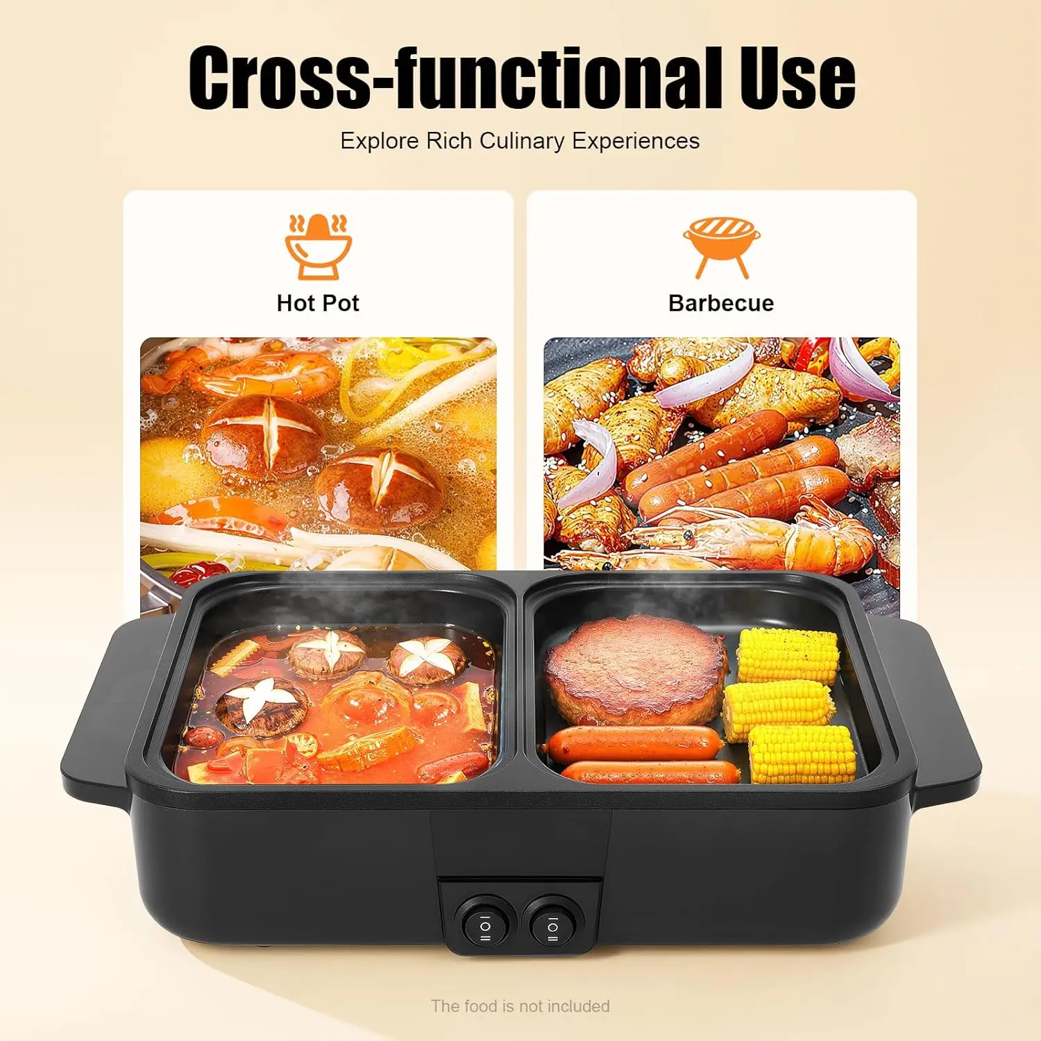 

Electric Hot Pot with Grill 2 in 1 BBQ Grill Indoor Cooking Electric Shabu Pot Indoor, Independent Dual Temperature Control