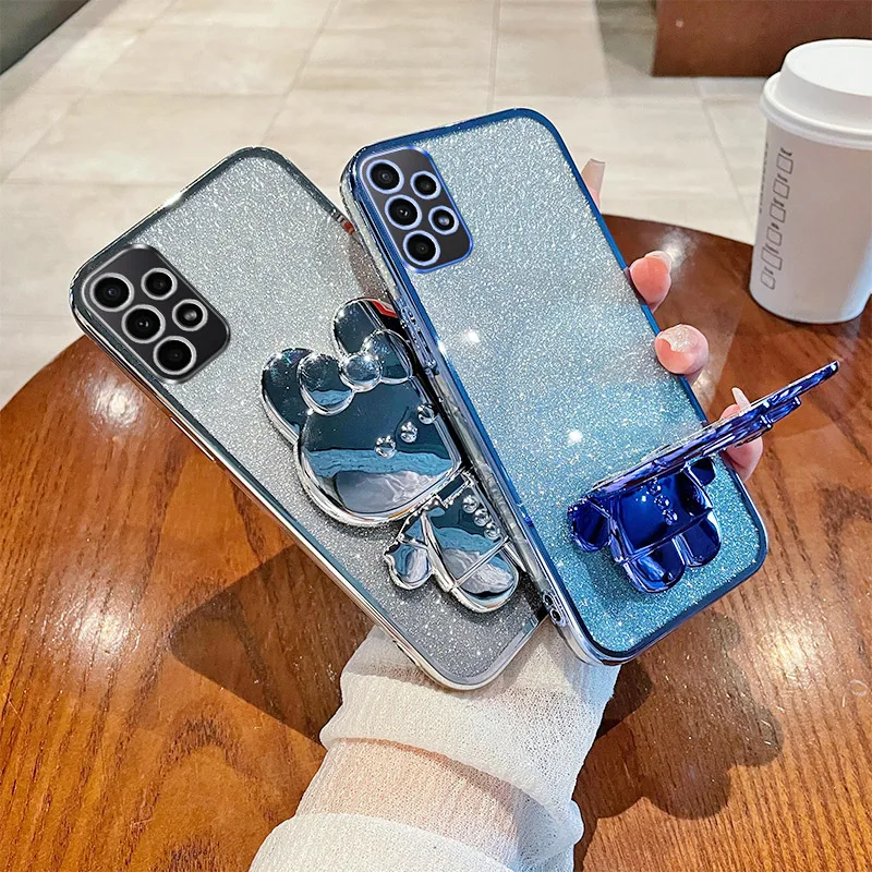 럭셔리 글리터 골드 도금 커버 브래킷 토끼 미러 케이스, 삼성 갤럭시 A55 5G, A15, A14, A16, A25, A35, A54, A33, A53, A34, A36 용