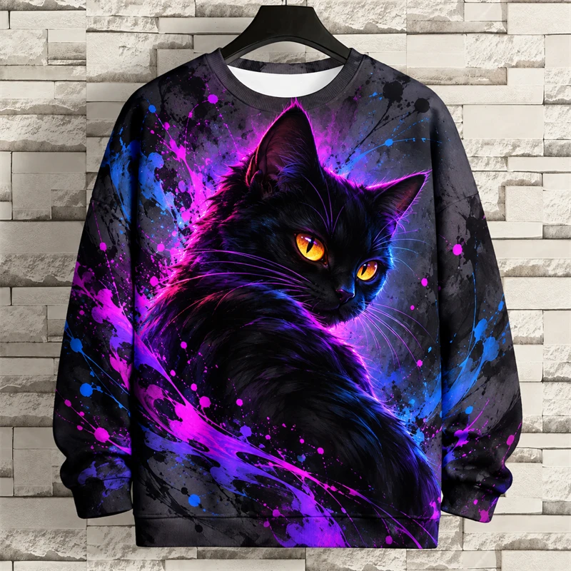 Fashion Black Cat Graphic Sweatshirt Unisex 3D Print Cozy Kitten Graphic  Long Sleeve Pullover Casual Women Y2k Clothing 2026