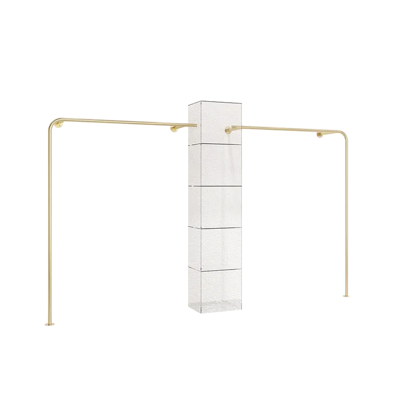 

Iron Artwork With Painted FinishAcrylic Clothing Store Display Rack Against The Wall Floor-to-ceiling Clothing Pole Golden Women
