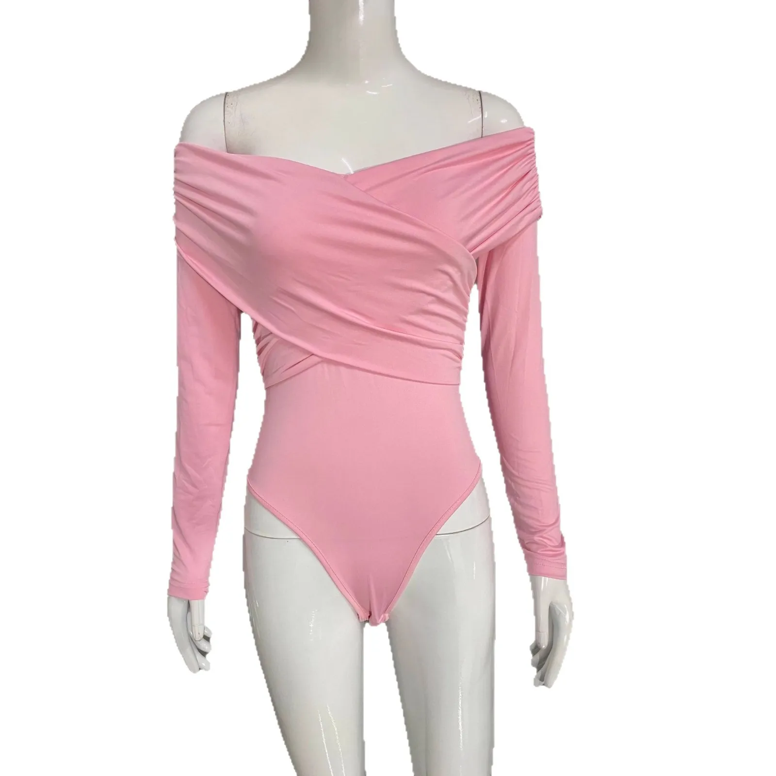 

Glamorous Bodysuit Bardot Ruched Shoulder Jumpsuit Figure Hugging Bodycon Romper Sophisticated Casual Statement Onepiece