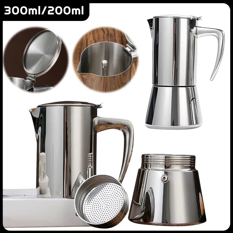 

Classic Stainless Steel 304 200/300ml Bar Percolator Office Family Coffee Cappuccino Octagonal Mocha Latte Pot Espresso Maker