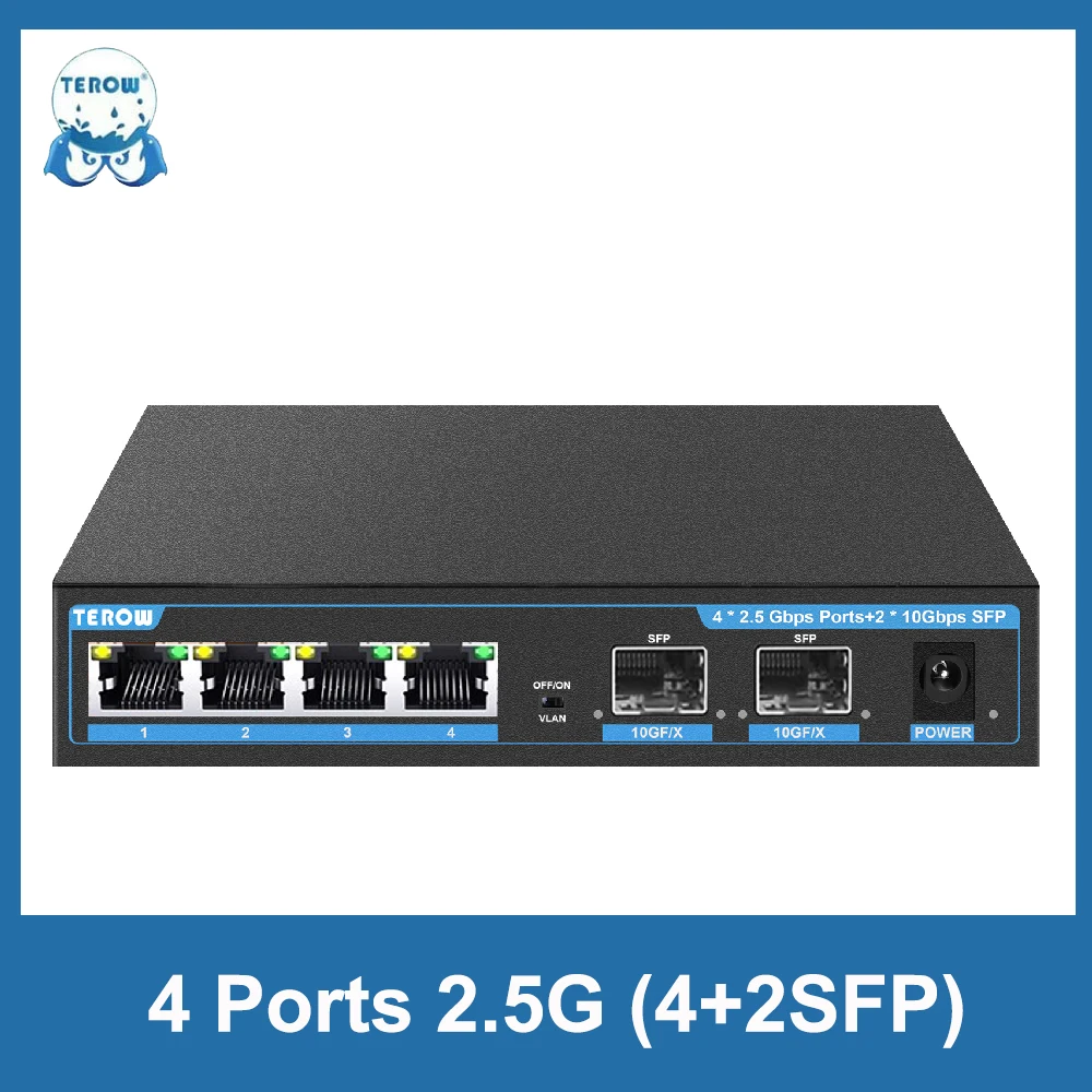 

Terow 4 Ports 2.5G Switch Ethernet 2.5Gbe 10G SFP Network Switch Gigabit POE Switch 2500M Unmanaged for IP Camera/CCTV Security