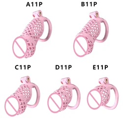 New Pink ABS Cobras Chastity Cage Faux Vagina Sissy CB Lock with 5 Size Base Penis Ring Cock Cage Erotic Sex Toys for Man Gay