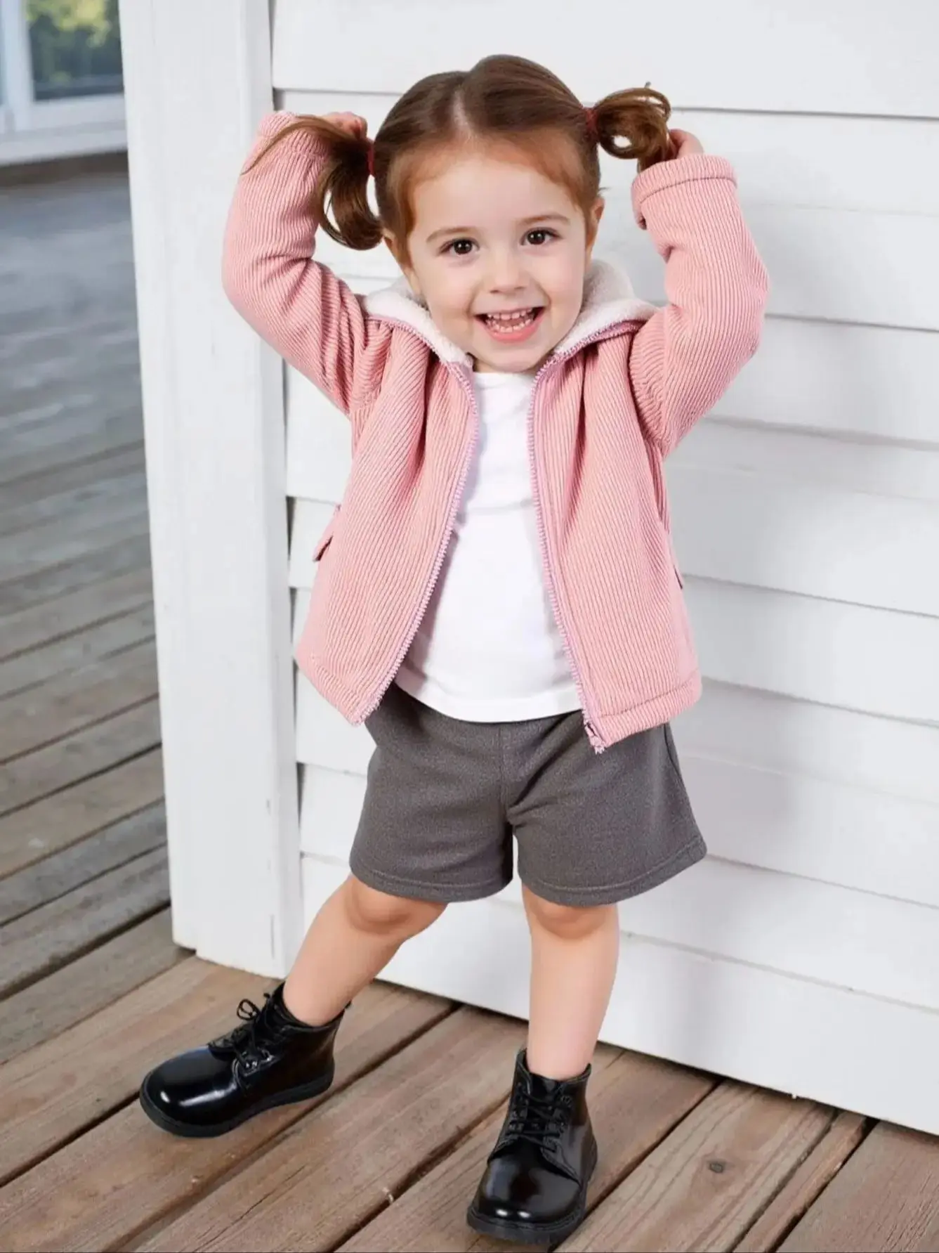 Lässige, süße Cordjacke für Babys mit Reißverschluss, vollständig offen, verdickter Kapuzenmantel mit langen Ärmeln, Herbst und Winter – Detail 1