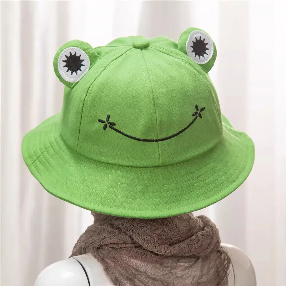🐸Cute 3D Frog Bucket Hat Smiley Face Embroidery Sun Protection Hat for Kids Adults