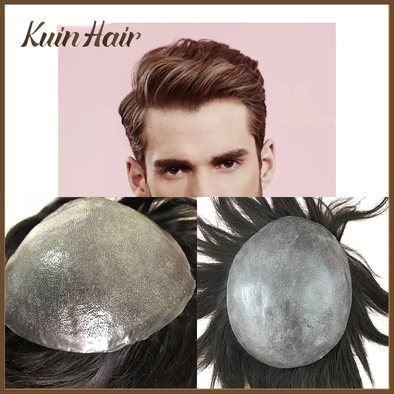 Thin Skin Pu 0.04-0.06mm Men Toupee V-loop Male Wig Natural Hairline Real Human Remy Hair Replacement Capillary Prosthesis 6inch