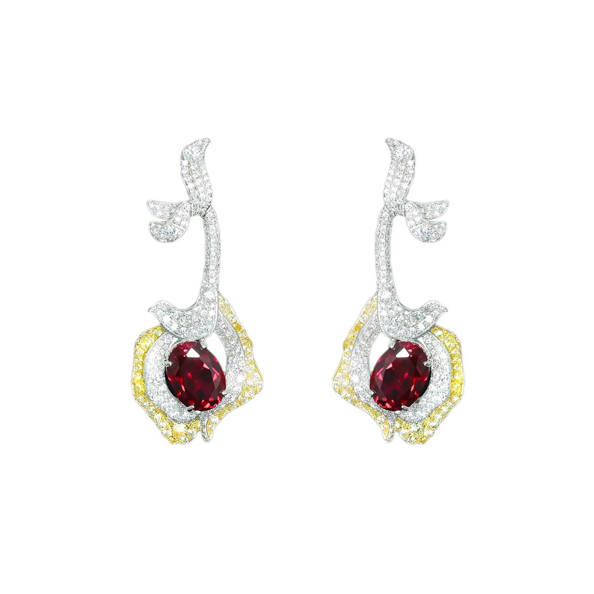 

Luxury Lab Grown Ruby Drop Earrings Elegant 925 Sterling Silver Flower Design Fine Jewelry for Women's Engagement Banquet Gifts