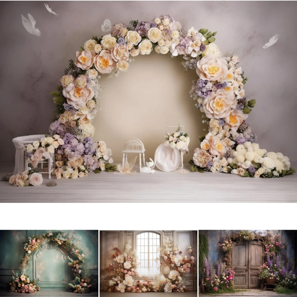 

Arched Flower Wreath Background Spring Baby Shower Birthday Wedding Family Party Decor Adult Kid Portrait Photography Backdrop