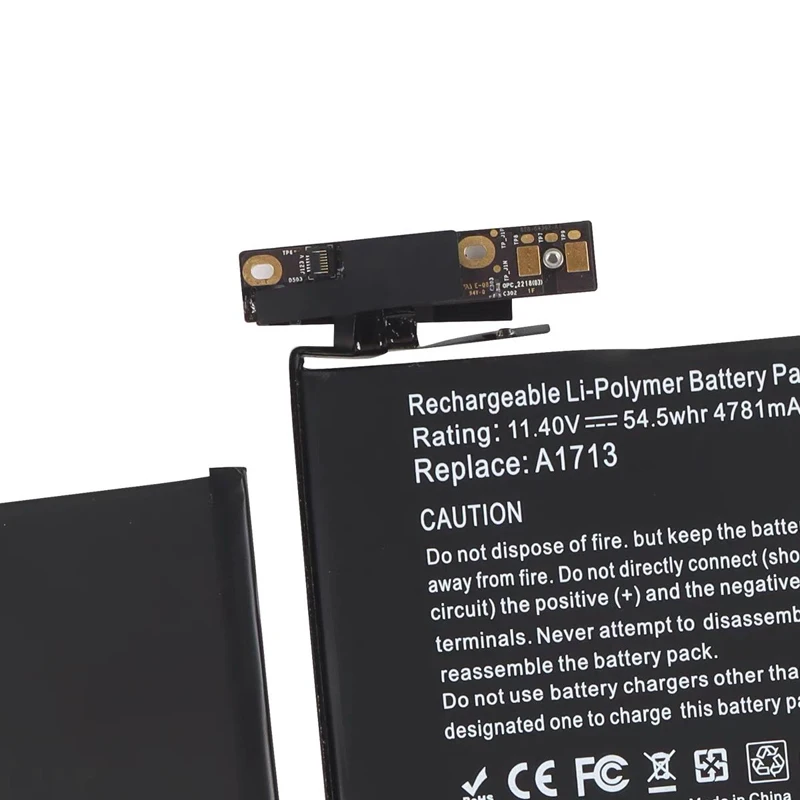 A1713 แบตเตอรี่แล็ปท็อปสำหรับแอปเปิลแมคบุคโปร 13 "A1708 2016 2017 EMC 2978 EMC 3164 020-00946 MLL42CH/A MLUQ2CH/A 11.4V 54.5Wh
