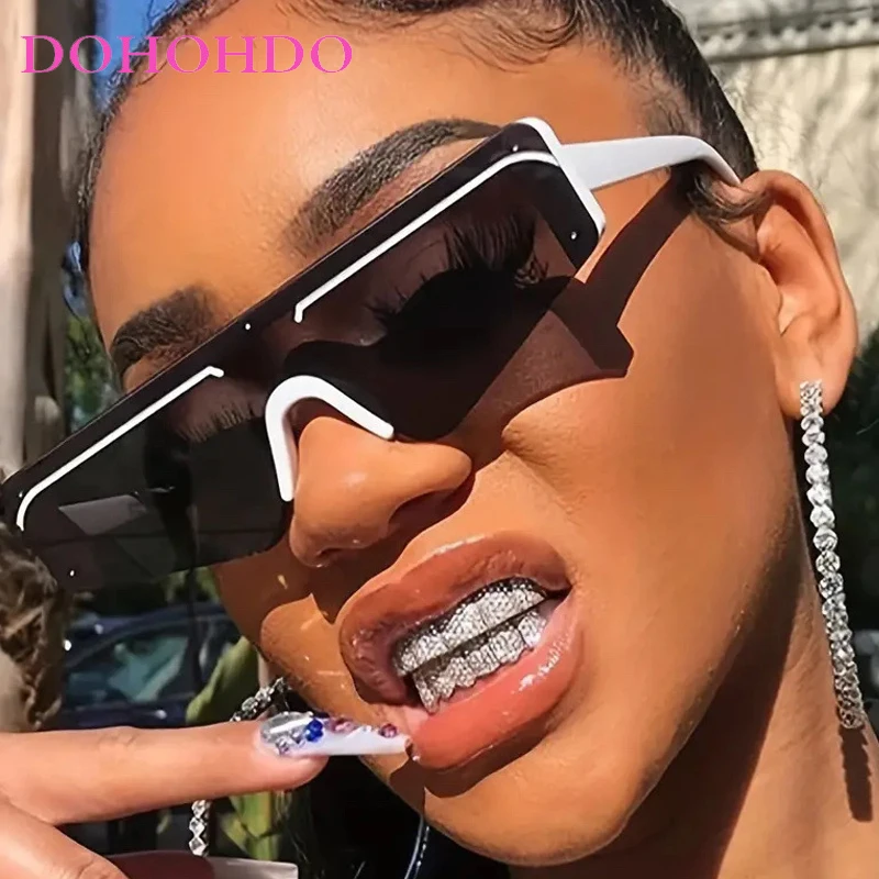 

DOHOHDO One Piece Mirror Sunglasses For Women Fashion Flat Top Sun Glasses Men Shades Retro Punk Mirrored Eyeglass Oculos De Sol