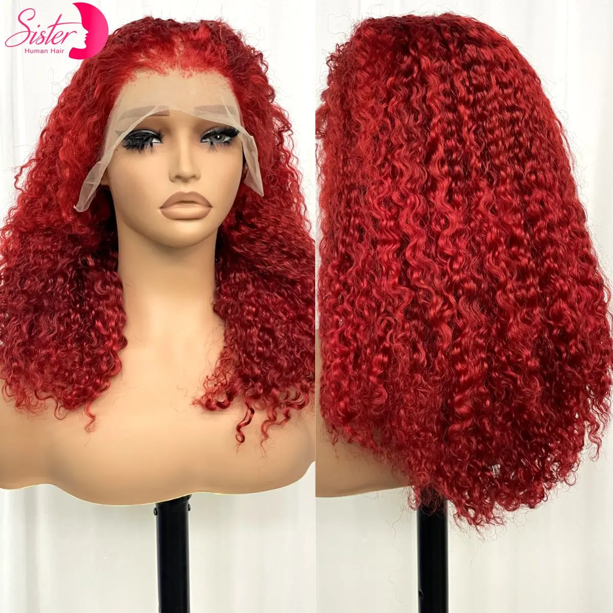 12A Double Drawn 300% Density Red Color Water Wave Human Hair Wigs 13x4 Lace Frontal Thick Bouncy Curly Human Hair Wig for Women