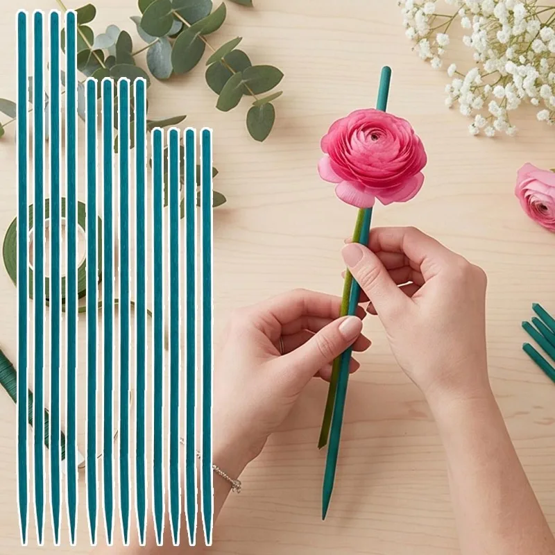 Green Bamboo Plant Stakes Waterproof Plant Support Rods Garden Stakes for Climbing Plants Vegetables Tomatoes Orchids Gardening