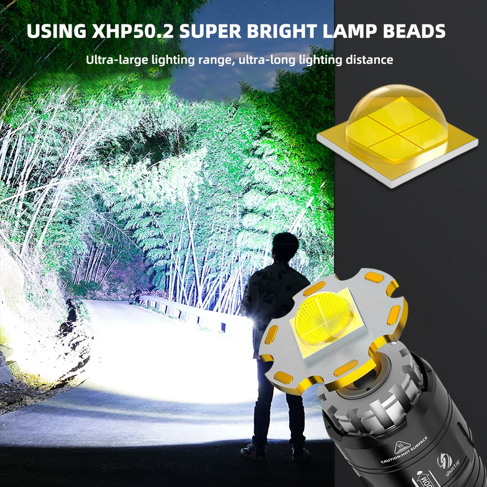 Super Bright Led Flashlight XHP50.2 Lamp Beads With Power Bank Function Camping Powerful High Flashlights Portable Lighting