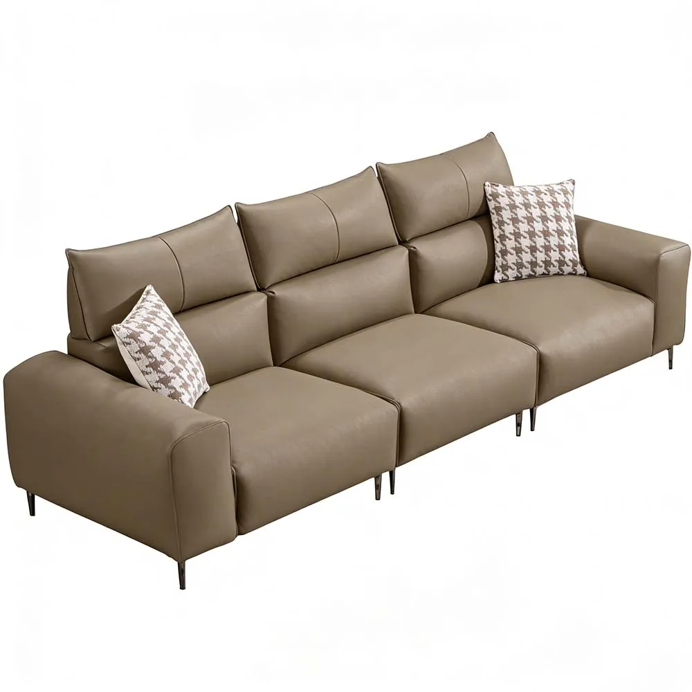 Modern Style Genuine Leather Three-seater L-Shape Sofa Set High-density Rebound Sponge Filling Upholstered for Small Living Room