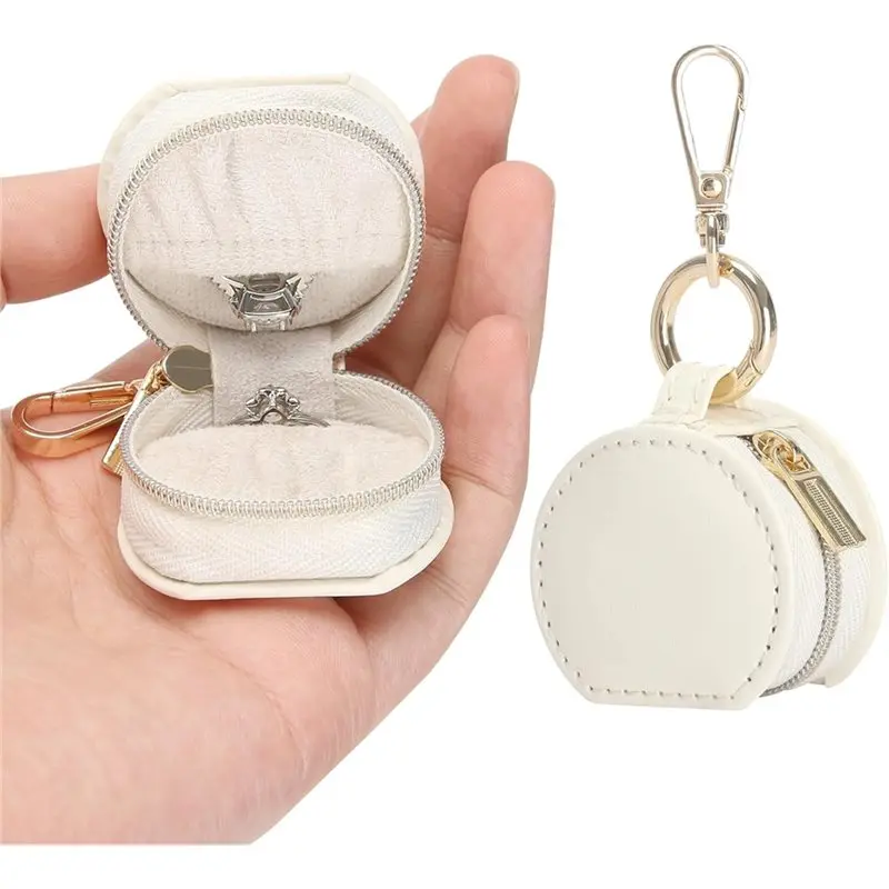 

RMWIN-портативный белый чехол для хранения сережек и ожерелья с брелком, небольшой дорожный держатель для ювелирных изделий, коробка для колец
