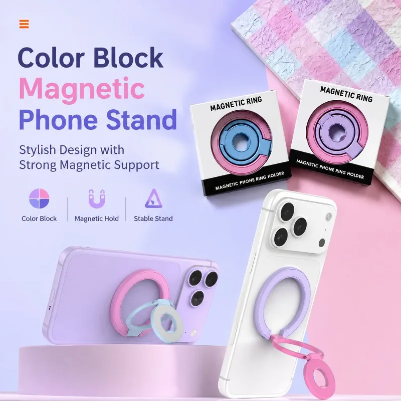 

Double-Sided Magnetic Phone Ring Holder, Foldable Kickstand & Grip for IPhone 16 15 14 13 12, Car Desk Mount Stand Universal