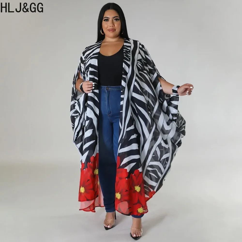 

HLJ&GG Fashion Vintage Pattern Printing Cardigan Women Loose Long Shirt Cloak Spring Female Half Sleeve Holidays Streetwear Tops