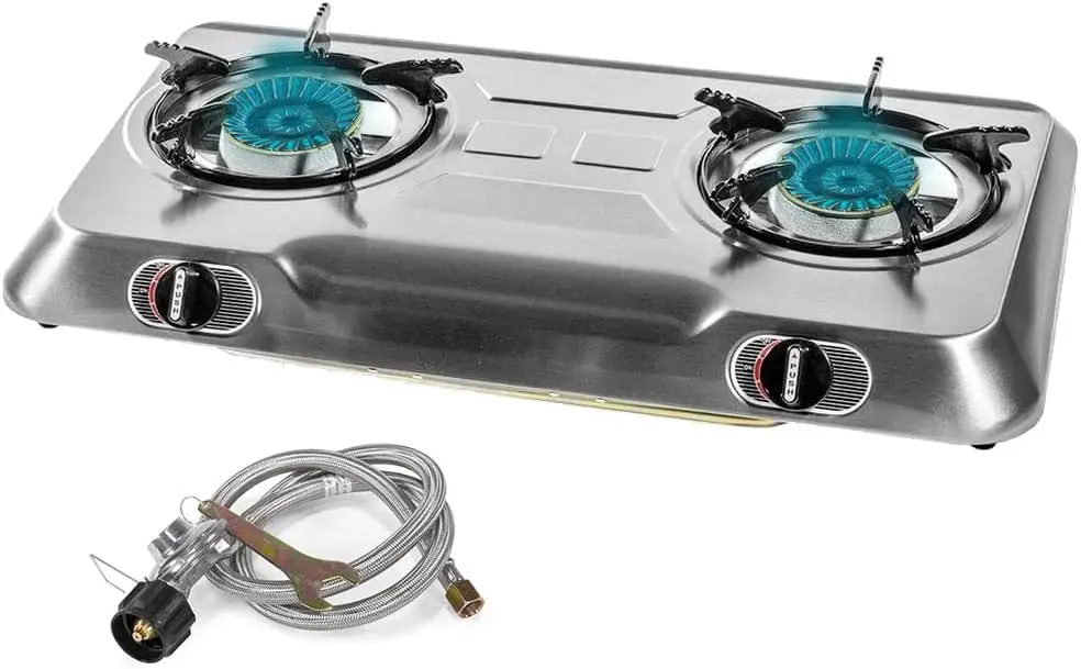 

Double Burner Stove Auto Ignition Cooktop Outdoor Propane LPG Tank Camp 2 Burner Stove Burner Portable Stove Burner, Stainless S