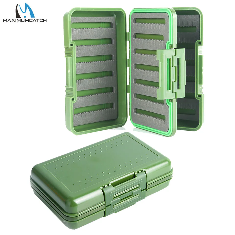 Maximumcatch Olive Green Waterproof Slit Foam Fly Fishing Box With Swing Leaf Plastic Fly Box