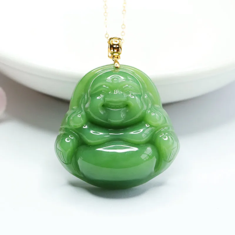 

Yaoyu natural Hetian jade cat eye Jasper Buddha pendant apple green 18K gold inlaid live broadcast delivery 2042004