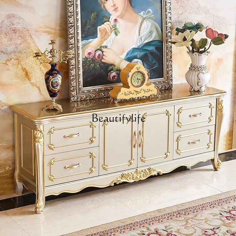 

European-style bedroom full solid wood TV cabinet small apartment living room storage cabinet