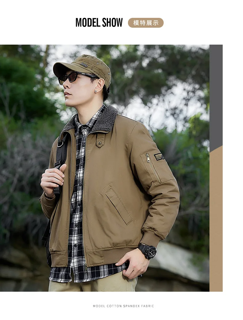 Autumn Winter Fleece Washed Jacket Men's Thick Warm Casual Outerwear