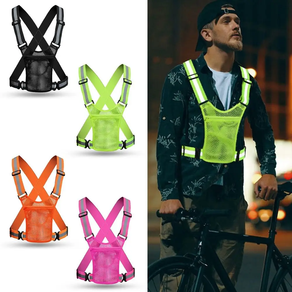 

Multicolor Highlight Reflective Vest Lattice Reflective Straps Night Work Safety Vest with Pocket Elastic Work Safety Jacket