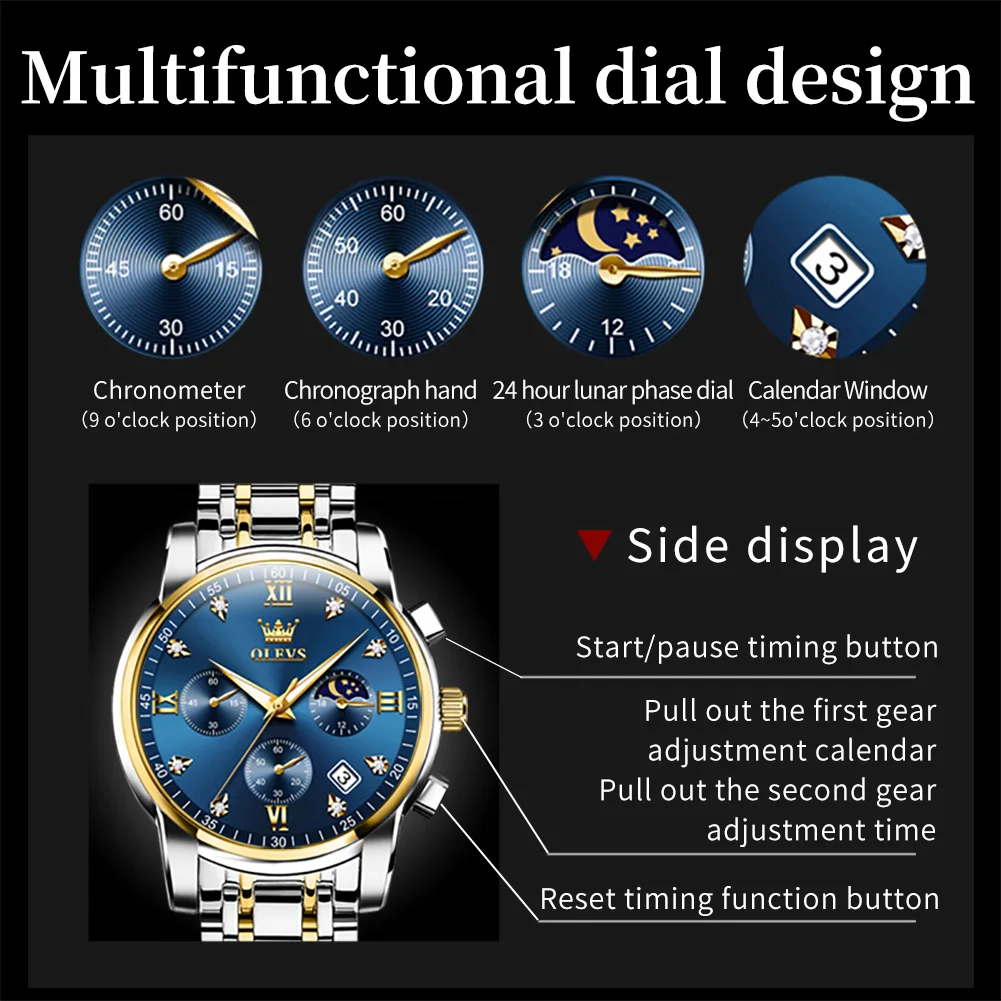 OLEVS 2858 جديد كوارتز ساعة رجالي مقاوم للماء ومضيئة الفولاذ المقاوم للصدأ المرحلة القمرية توقيت رمز ساعة العلامة التجارية الفاخرة ساعة رجالي