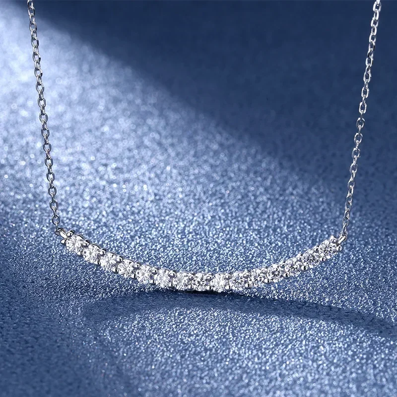 Flawless Moissanite Diamond Simple Smile Necklace, Platinum PT950 Chain Wedding Jewelry GRA Certified for Women Birthday Gift