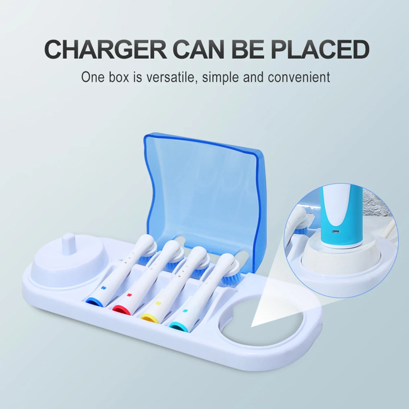 Electric Toothbrush Holder Bathroom Toothbrush Stand Charging Station with 4 Brush Head Organizer Box for Oral B Braun