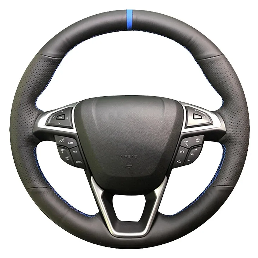 Hand-Stitched Genuine Leather  Steering Wheel Cover For Ford Mondeo Fusion 2013- Non-Slip Grip Interior Accessories