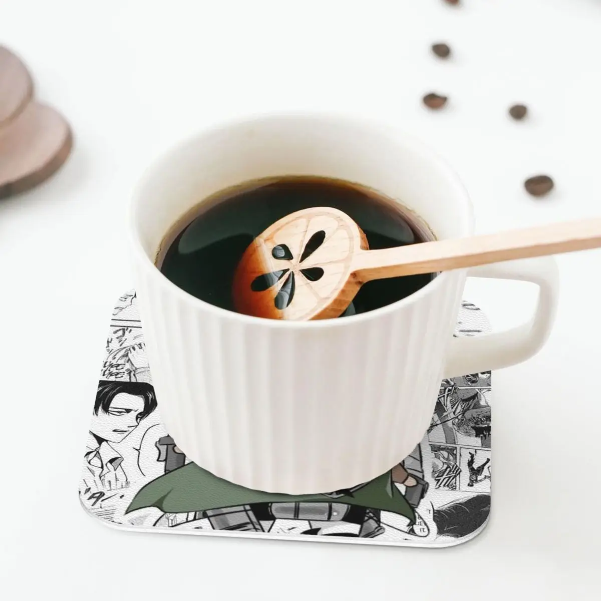 Levi Ackerman Attack On Titan Coasters Coffee Mats Mug Cup Placemats Tableware Pads for Home Kitchen Dining Bar