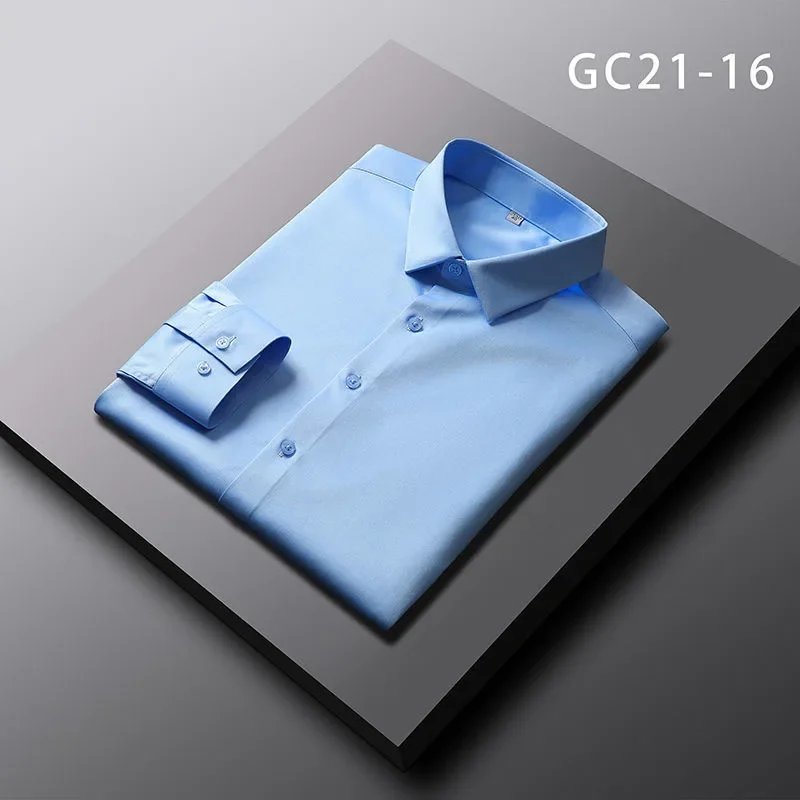 

Light blue high-end ice silk shirt men's long-sleeved work clothes no-iron anti-wrinkle groom's wear