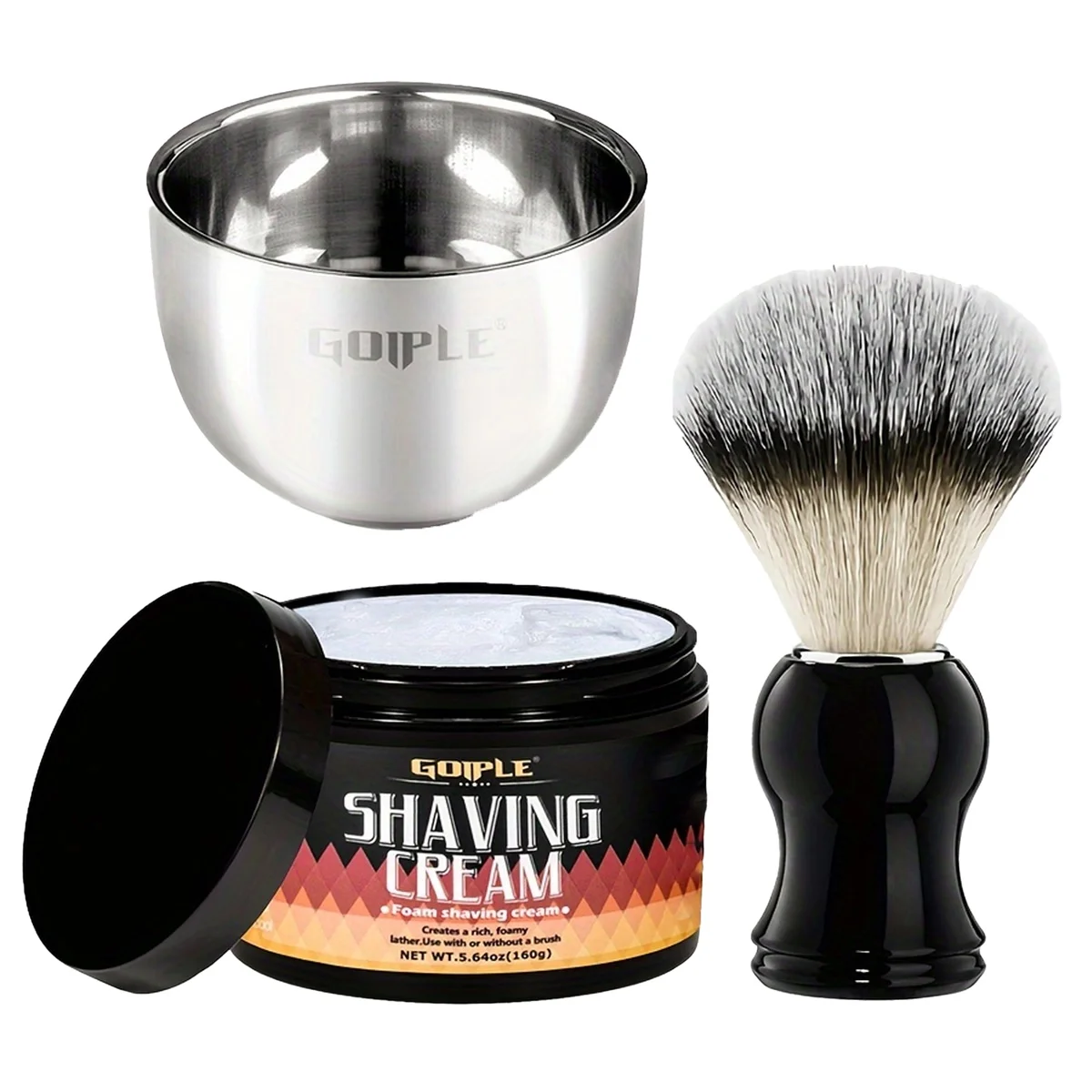 Shaving Care Cream Kit for Men Stainless Steel Foaming Bowl and Foaming Brush Men's Cleansing Facial Products for Manual Shaving