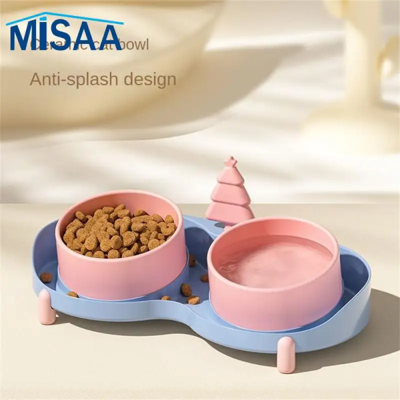 

Cat Rice Basin Leak-proof Tilt Design Anti-knock Pet Feeder Pet Cat Bowl Elevated Pet Supplies Pet Double Bowls Dog Food Basin