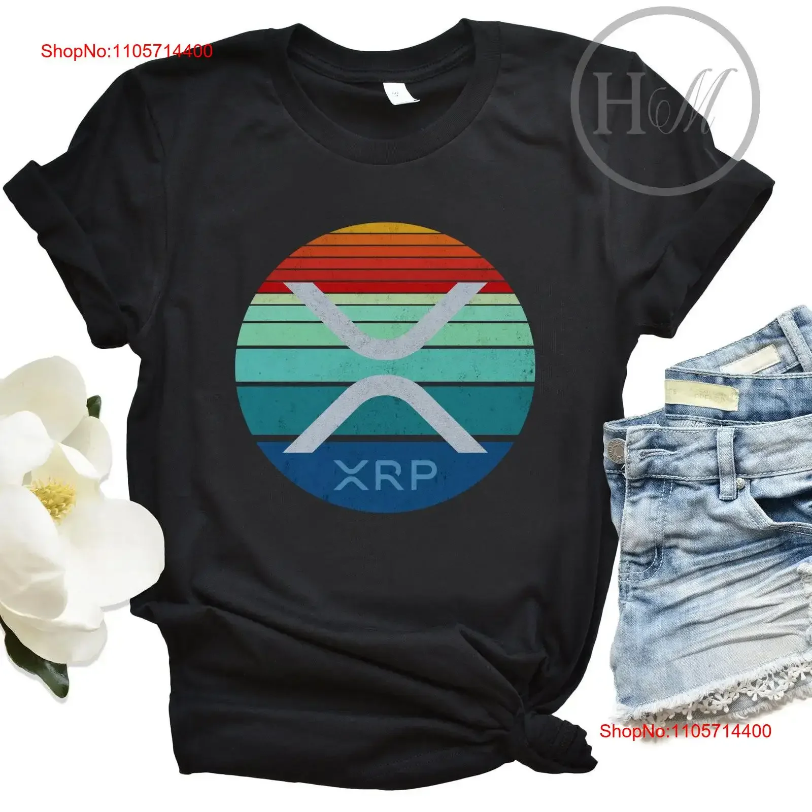 Xrp Retro Rainbow SunseT T Shirt Cryptocurrency Defi Ripple To The Moon Crypto vintage Washed designer clothes streetwear