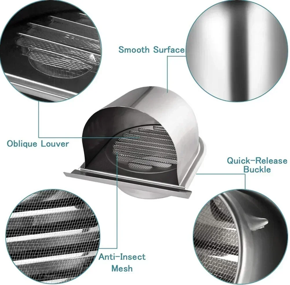 100mm 150mm Thickened Stainless Steel U-shaped Vent Cover Wall Air Vent Extract Valve Grille Ducting Cover Exhaust Cap