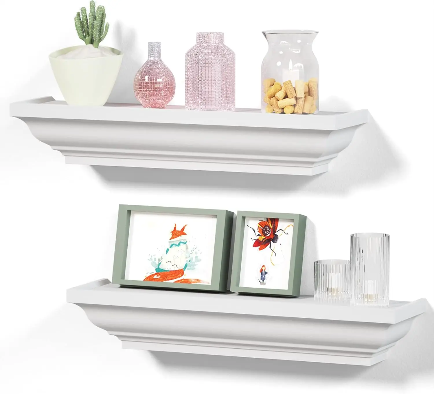 

Floating Shelves - White Rustic Wall Shelves, 2 Pack (17 Inch) for Bedroom, Living Room, Bathroom