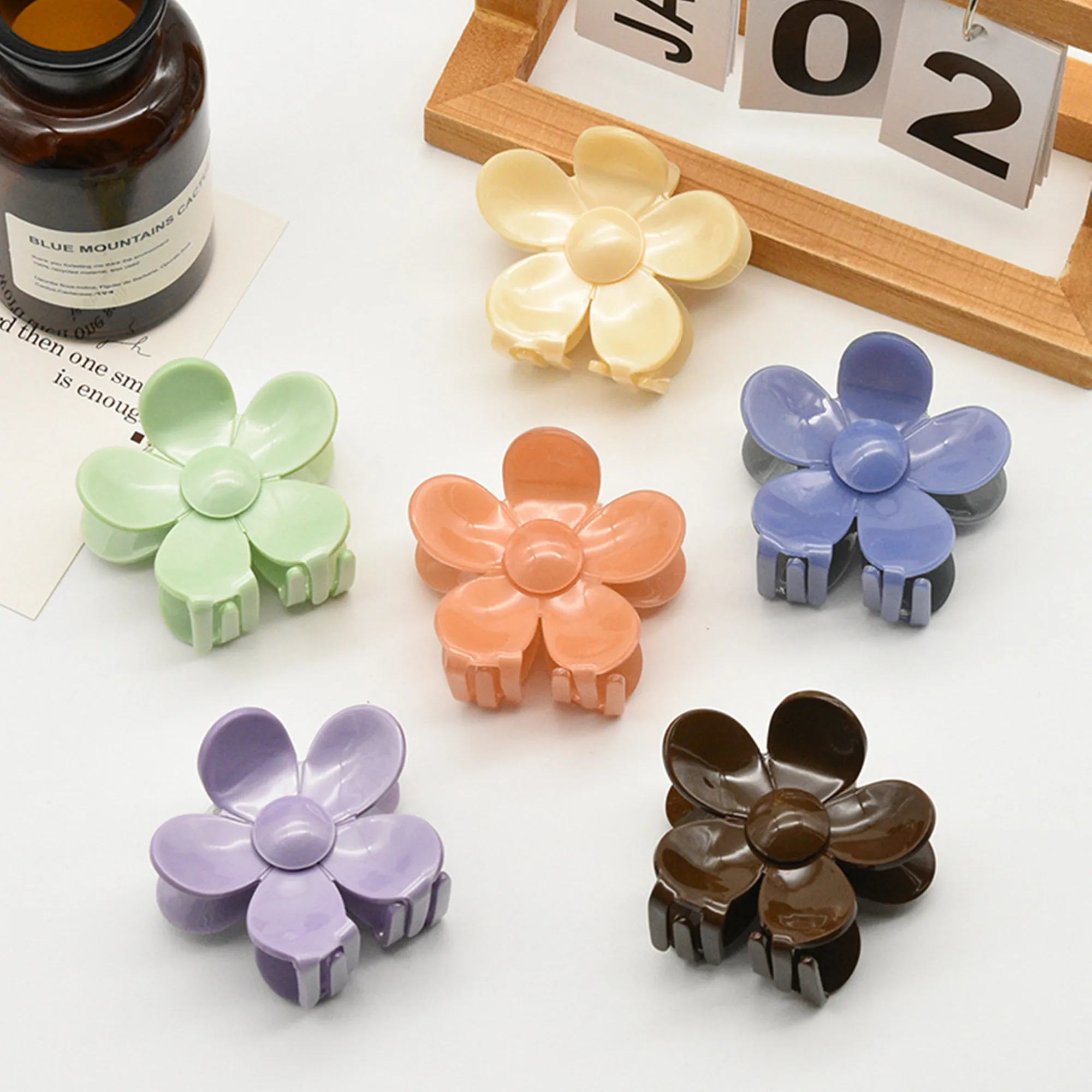 1pcs/lot 7.5cm super fairy flower Shark clip solid color acetic acid plate back hair clip diy hair accessories