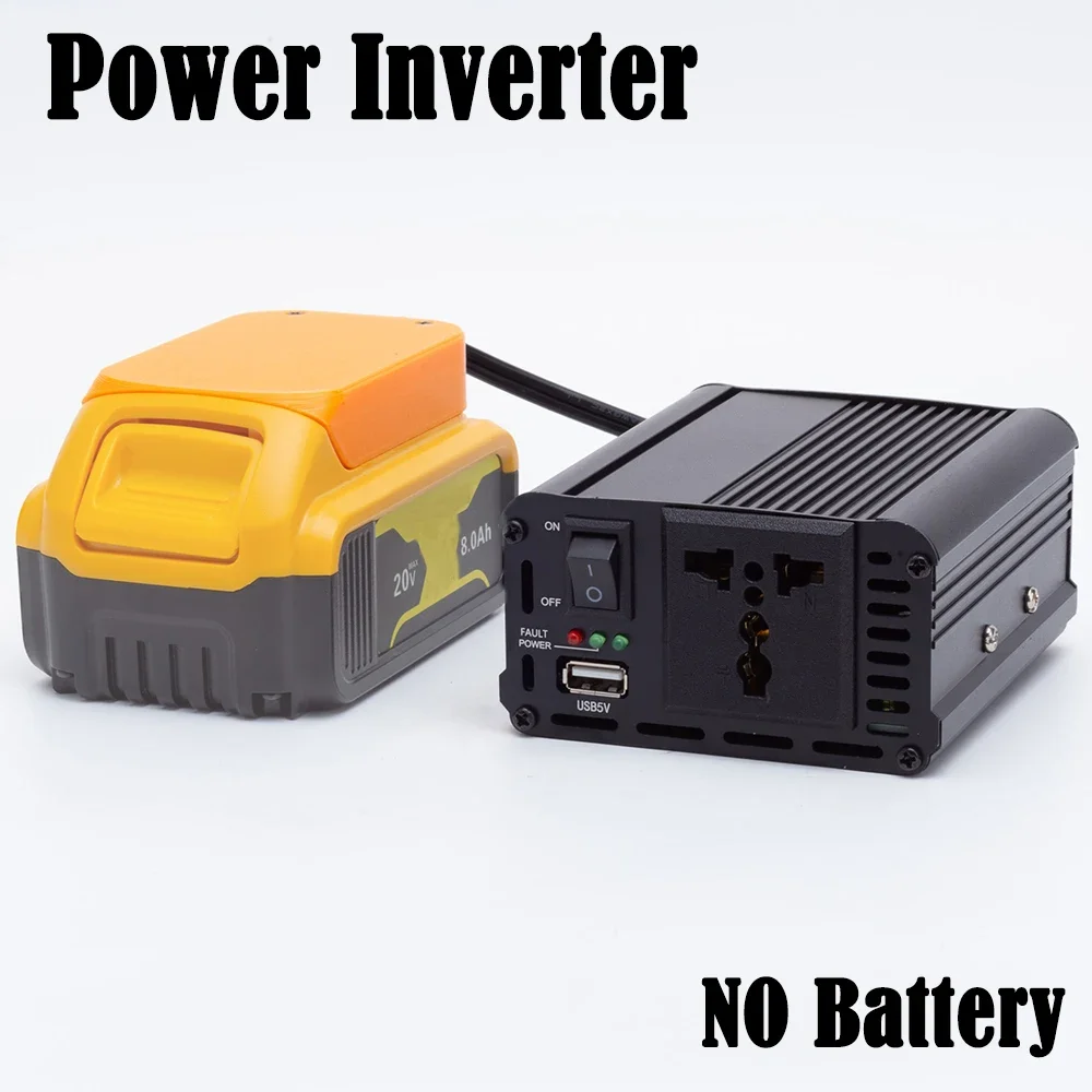 200W 220V Power Inverter Outlet Adapter Compatible with for DeWalt 18V Battery DC AC with USB Powered Compact Cordless Inverter