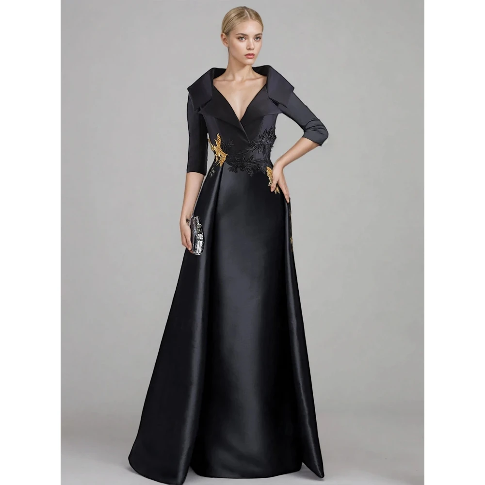 فستان سهرة أحمر عتيق مخصص من الساتان مزين على شكل حرف A فستان طويل أنيق بياقة قميص نصف كم فساتين الحفلات الرسمية