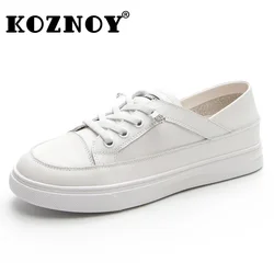 Koznoy 2.5cm naturalne buty z prawdziwej skóry mokasyny jesienne motocyklowe damskie wiosenne damskie modne grube tenisówki obuwie