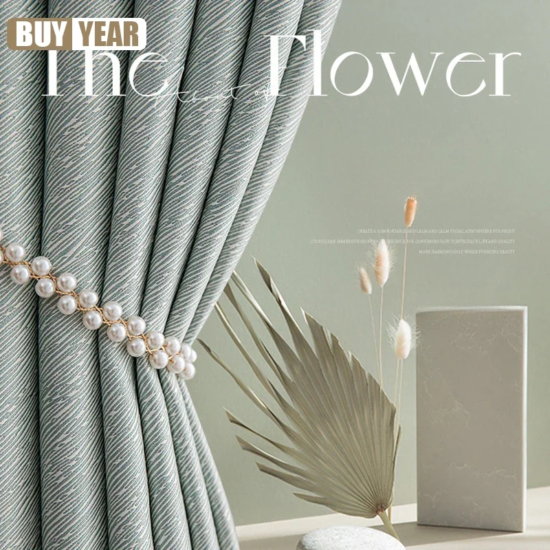 European Luxury New Green Meteor Texture Curtain Blackout Modern Simple Curtains For Living Dining Room Bedroom Tulle Custom